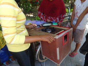 Street food wheeled card...serving omelets on a stick!